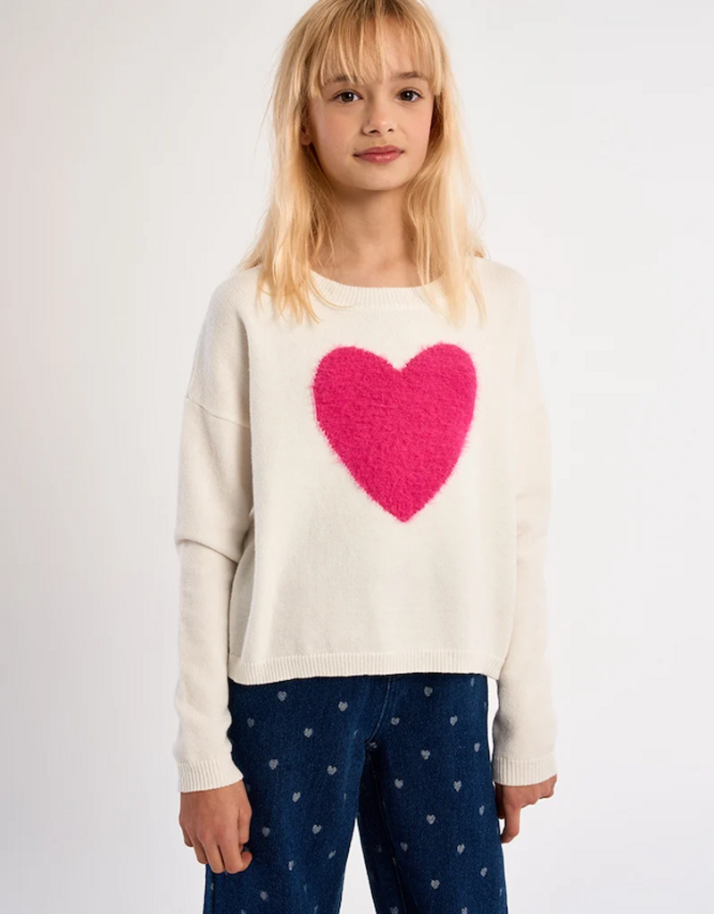 Molly Bracken Kids Emmy Kids Heart Pullover in Ecru