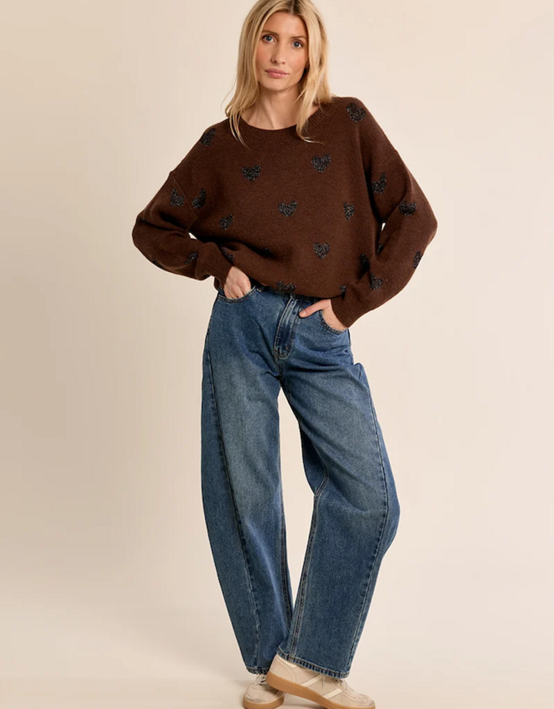 Molly Bracken Brandi Knit Heart Pullover in Chocolate