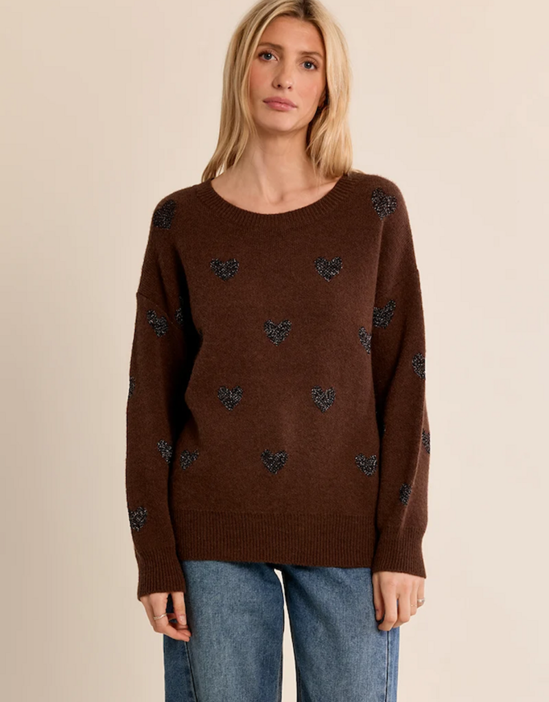 Molly Bracken Brandi Knit Heart Pullover in Chocolate