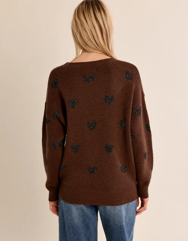 Molly Bracken Brandi Knit Heart Pullover in Chocolate