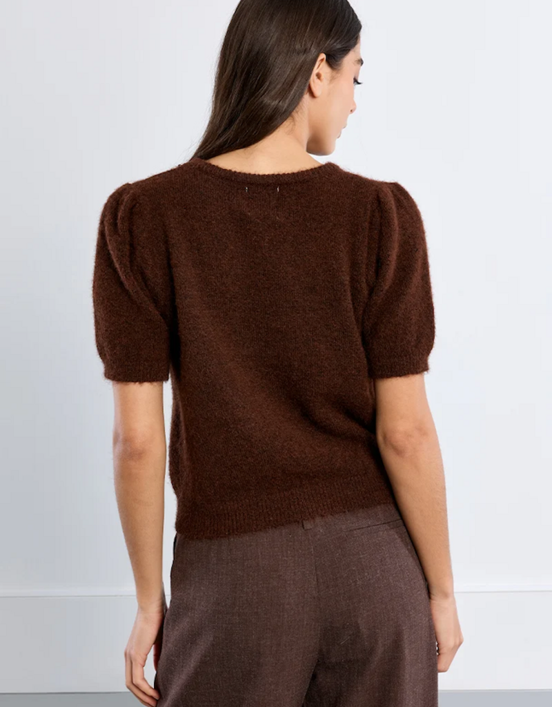 Molly Bracken Betti Sequin Bow Knit in Chocolate Brown