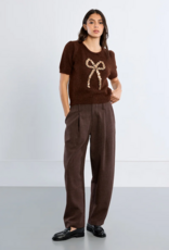 Molly Bracken Betti Sequin Bow Knit in Chocolate Brown