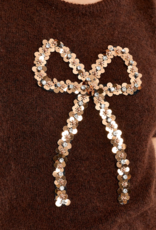 Molly Bracken Betti Sequin Bow Knit in Chocolate Brown
