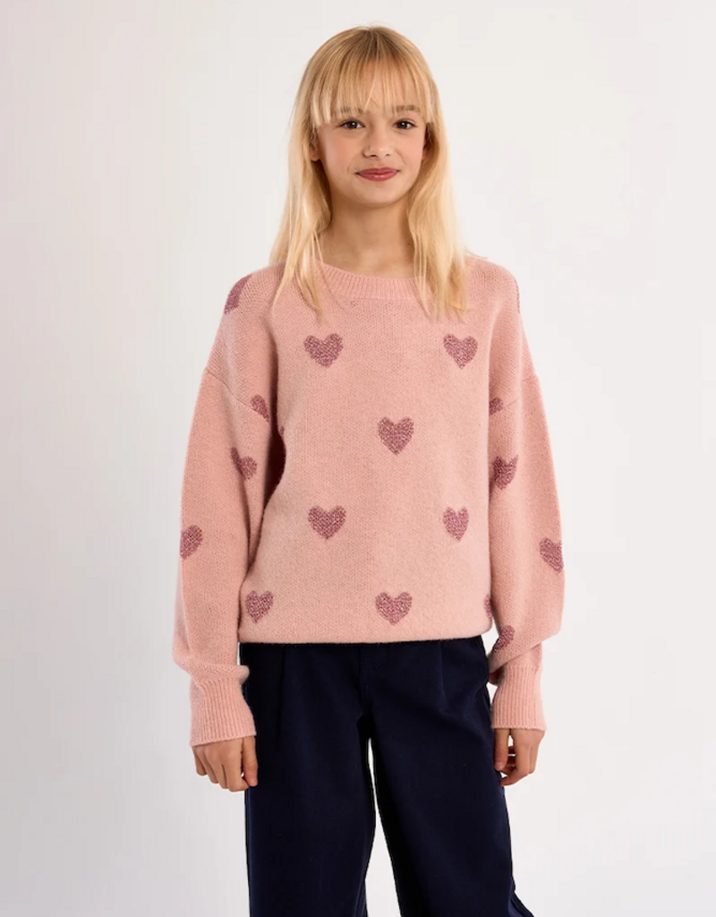 Molly Bracken Kids Brandi Kids Heart Pullover in Pink