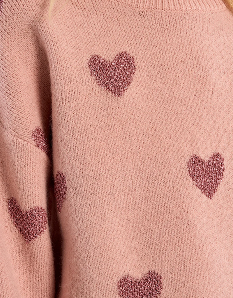 Molly Bracken Kids Brandi Kids Heart Pullover in Pink