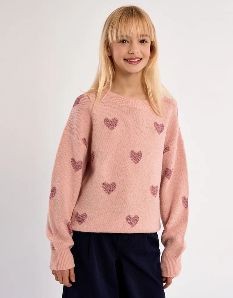Molly Bracken Kids Brandi Kids Heart Pullover in Pink