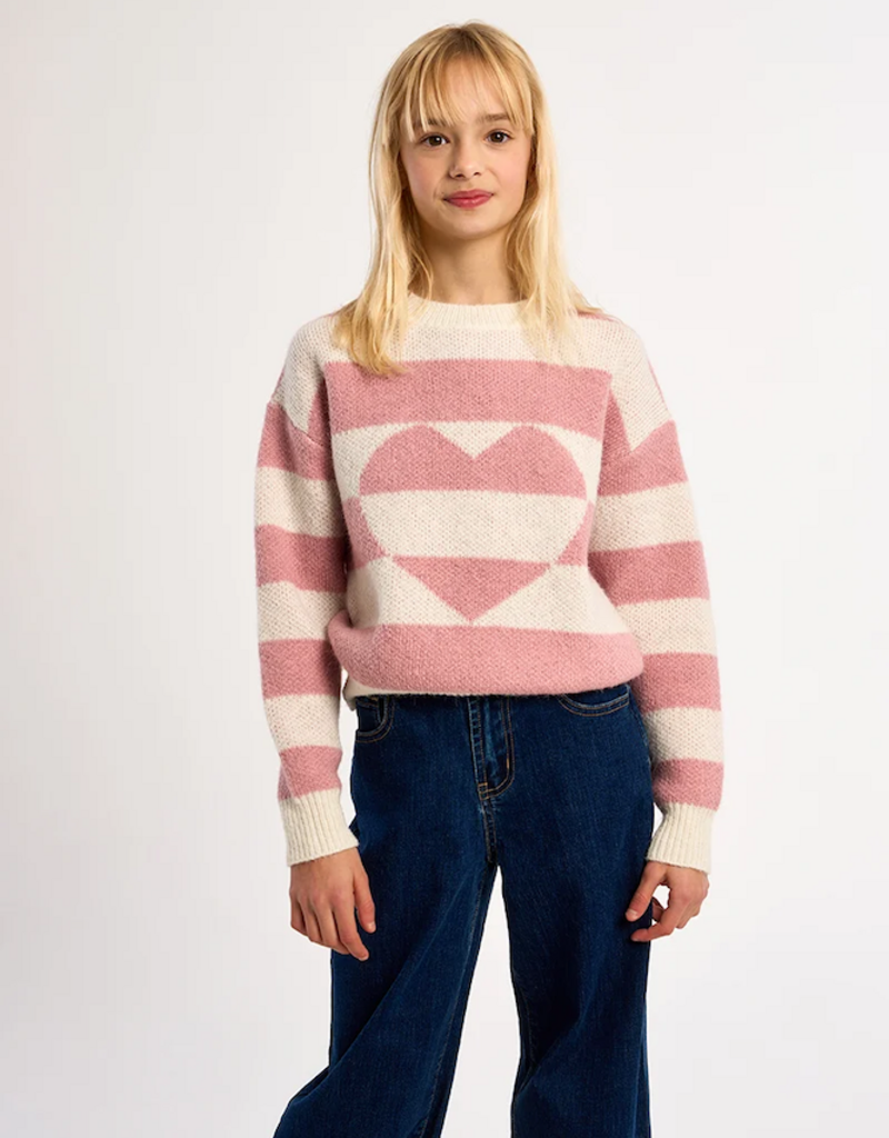 Molly Bracken Kids Beka Pink Heart Striped Knit Pullover