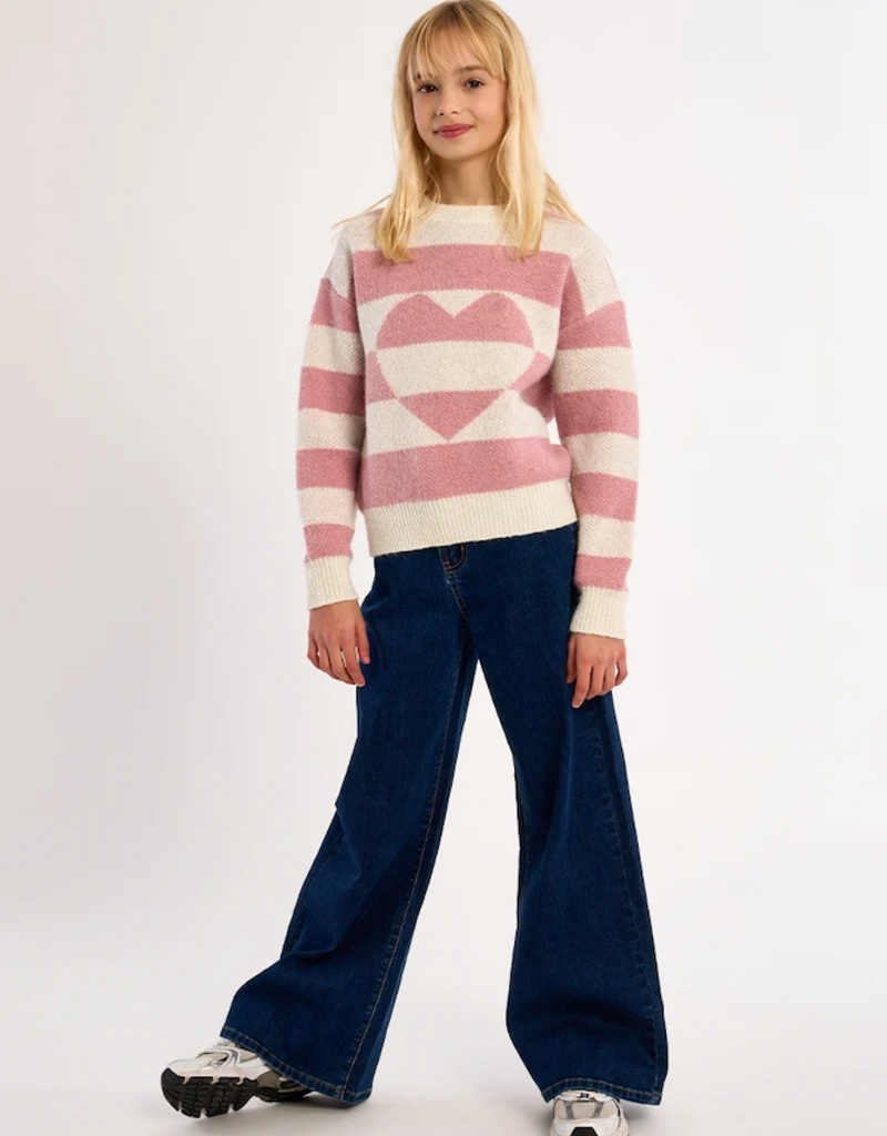 Molly Bracken Kids Beka Pink Heart Striped Knit Pullover