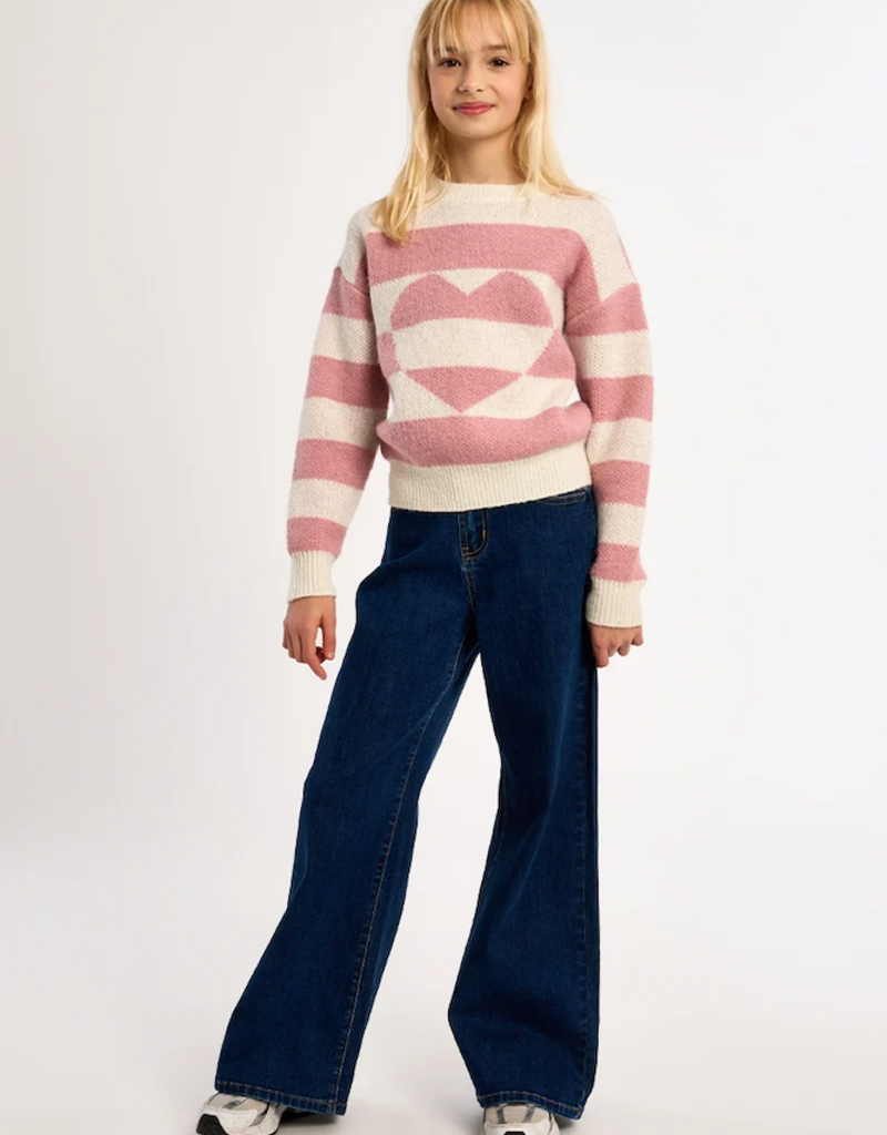 Molly Bracken Kids Beka Pink Heart Striped Knit Pullover