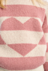 Molly Bracken Kids Beka Pink Heart Striped Knit Pullover