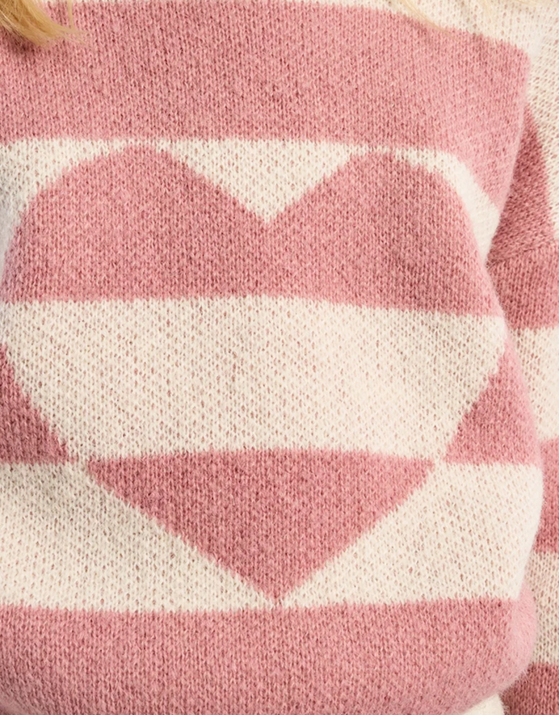 Molly Bracken Kids Beka Pink Heart Striped Knit Pullover