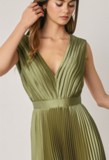 Dress Forum Hera Pleated Satin V-Neck Maxi Dress in Sage Olive