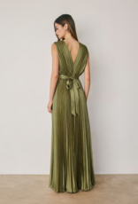 Dress Forum Hera Pleated Satin V-Neck Maxi Dress in Sage Olive