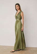 Dress Forum Hera Pleated Satin V-Neck Maxi Dress in Sage Olive