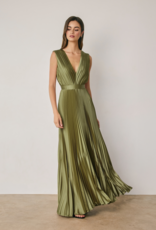 Dress Forum Hera Pleated Satin V-Neck Maxi Dress in Sage Olive