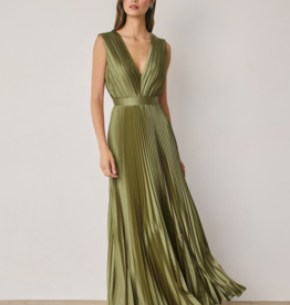 Dress Forum Hera Pleated Satin V-Neck Maxi Dress