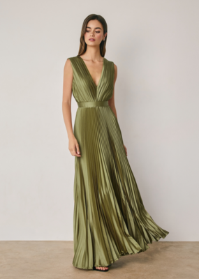 Dress Forum Hera Pleated Satin V-Neck Maxi Dress