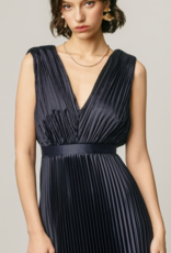 Dress Forum Hera Pleated Satin V-Neck Maxi Dress in Navy