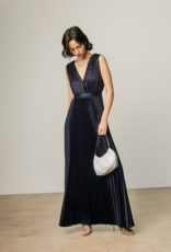Dress Forum Hera Pleated Satin V-Neck Maxi Dress in Navy