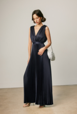 Dress Forum Hera Pleated Satin V-Neck Maxi Dress in Navy