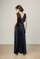 Dress Forum Hera Pleated Satin V-Neck Maxi Dress in Navy