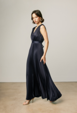 Dress Forum Hera Pleated Satin V-Neck Maxi Dress in Navy