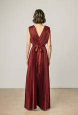 Dress Forum Hera Pleated Satin V-Neck Maxi Dress in Rum Raisin