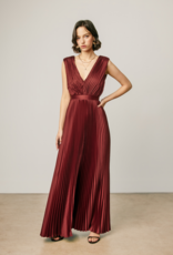 Dress Forum Hera Pleated Satin V-Neck Maxi Dress in Rum Raisin