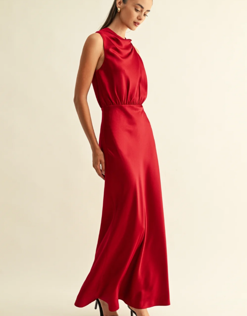 Adelyn Rae *Best Seller* Kate Cowl Drape Asymmetrical Maxi Dress
