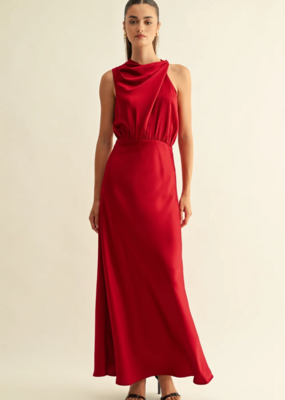 Adelyn Rae *Best Seller* Kate Cowl Drape Asymmetrical Maxi Dress in Red