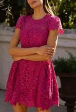 Adelyn Rae Cres Cap Sleeve Lace Mini Dress In Berry Pink