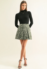 Adelyn Rae Axton Pleated Jacquard Mini Skirt in Silver Moss