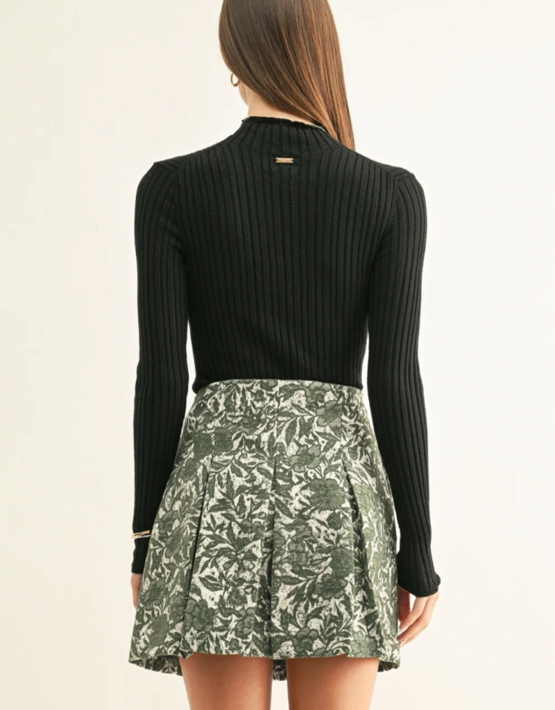 Adelyn Rae Axton Pleated Jacquard Mini Skirt in Silver Moss