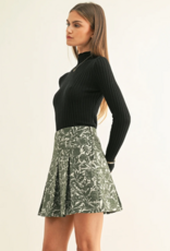 Adelyn Rae Axton Pleated Jacquard Mini Skirt in Silver Moss