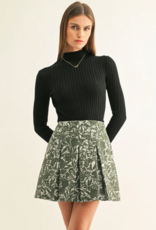 Adelyn Rae Axton Pleated Jacquard Mini Skirt in Silver Moss