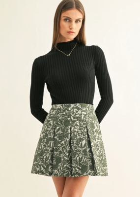 Adelyn Rae Axton Pleated Jacquard Mini Skirt in Silver Moss