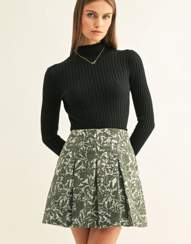 Adelyn Rae Axton Pleated Jacquard Mini Skirt in Silver Moss