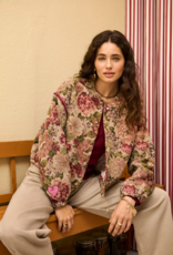 Cream Petuja Jacquard Snap-Button Up Jacket in Vintage Rose
