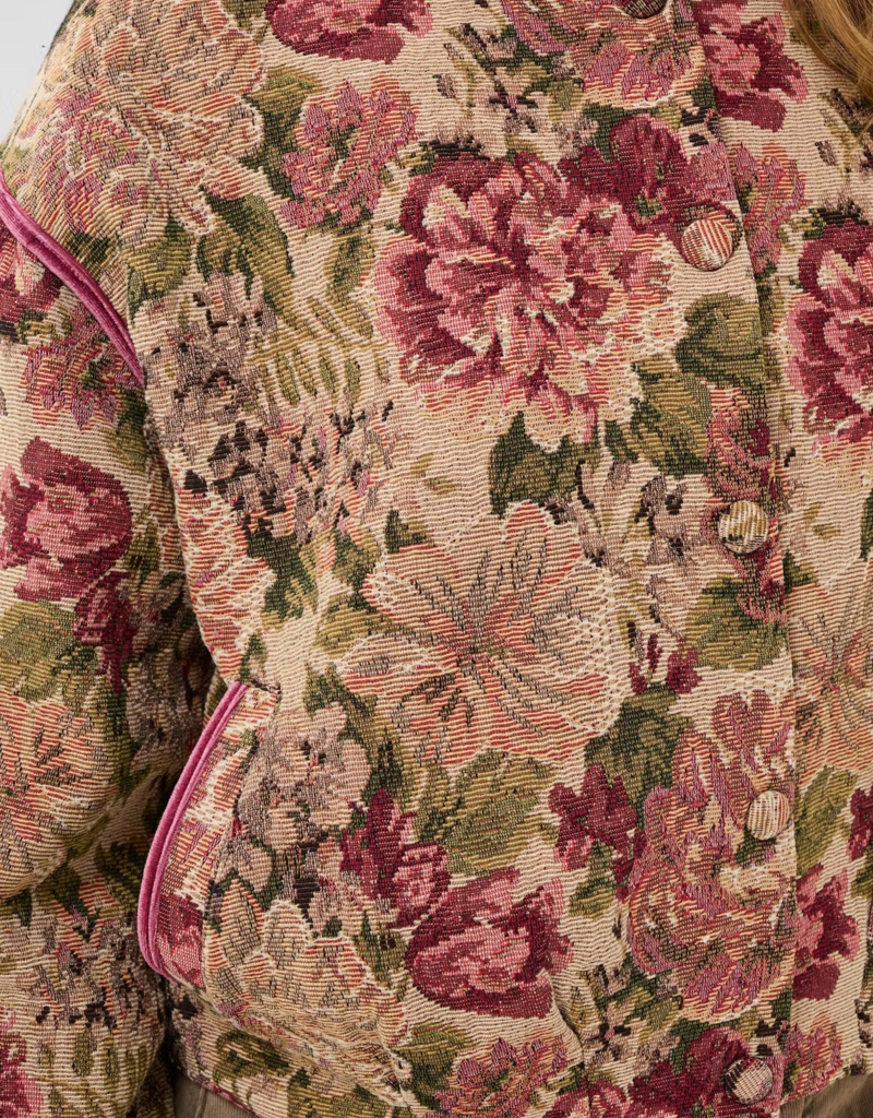 Cream Petuja Jacquard Snap-Button Up Jacket in Vintage Rose