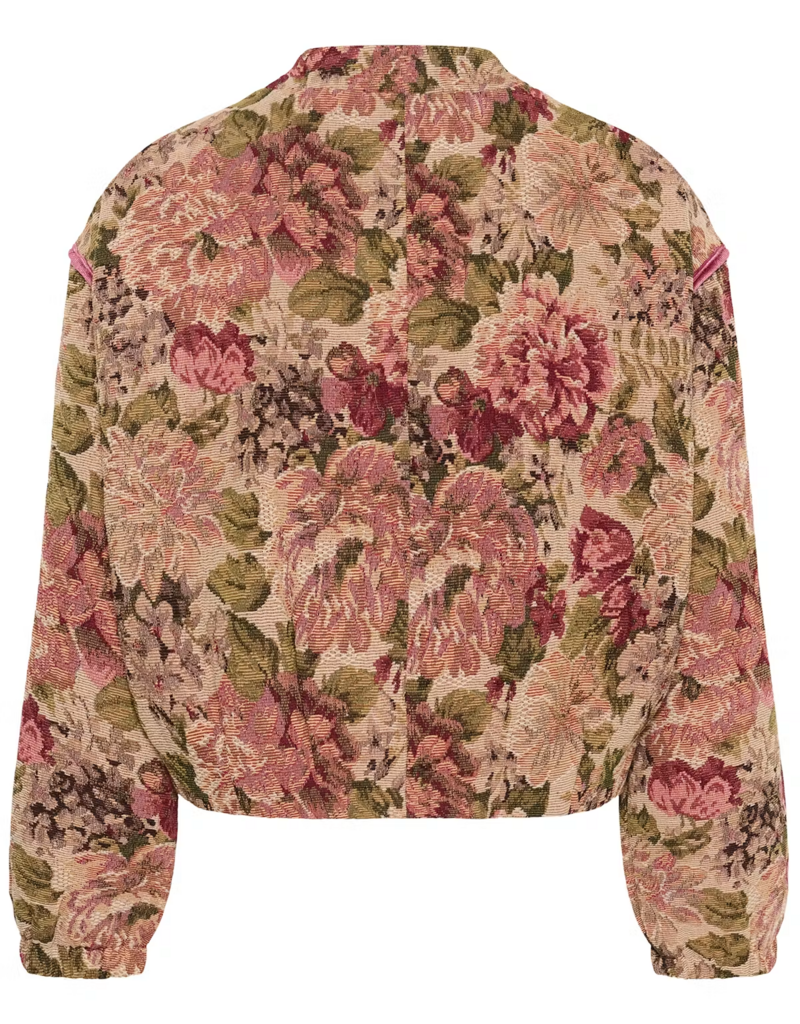Cream Petuja Jacquard Snap-Button Up Jacket in Vintage Rose