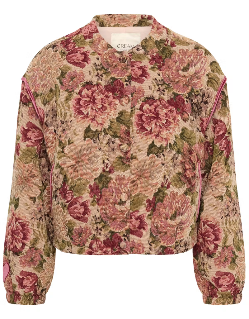 Cream Petuja Jacquard Snap-Button Up Jacket in Vintage Rose