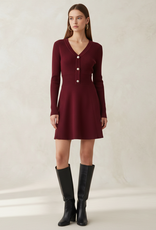 Angel Eye Coal Knit Dress With Faux Button Detail in Burgundy