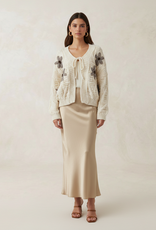 Angel Eye Star Tie Cardigan With Flower Details in Cream
