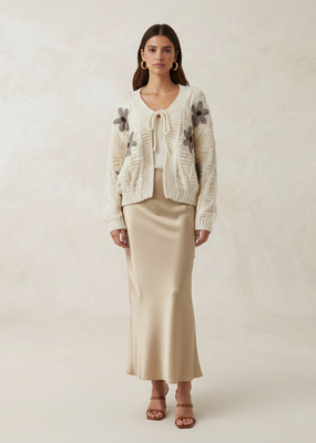 Angel Eye Star Tie Cardigan With Flower Details