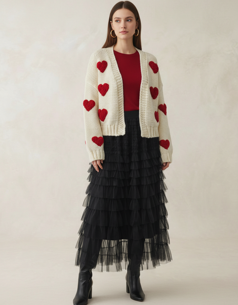 Angel Eye Lake Open Cardigan With Heart Detail in Cream