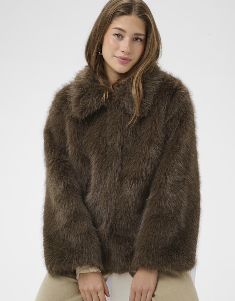 Cream Drama Faux Fur Jacket