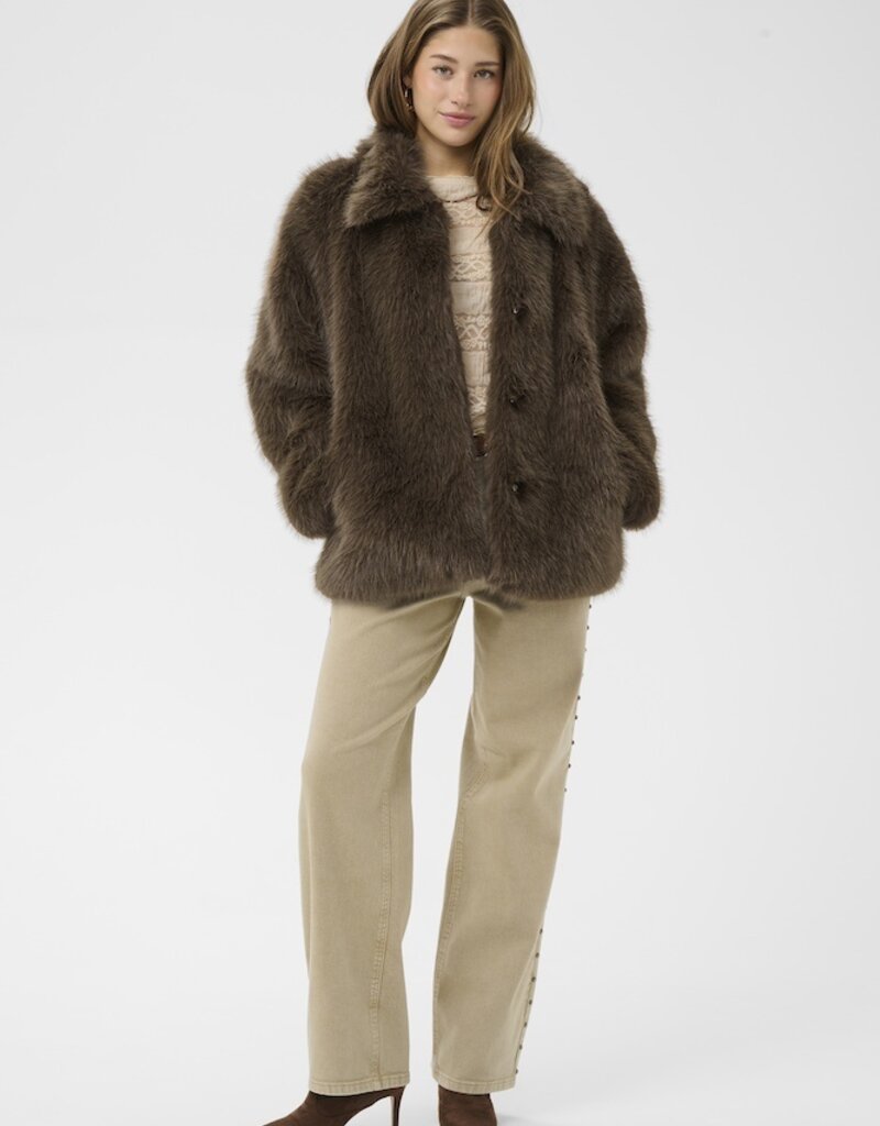 Cream Drama Faux Fur Jacket