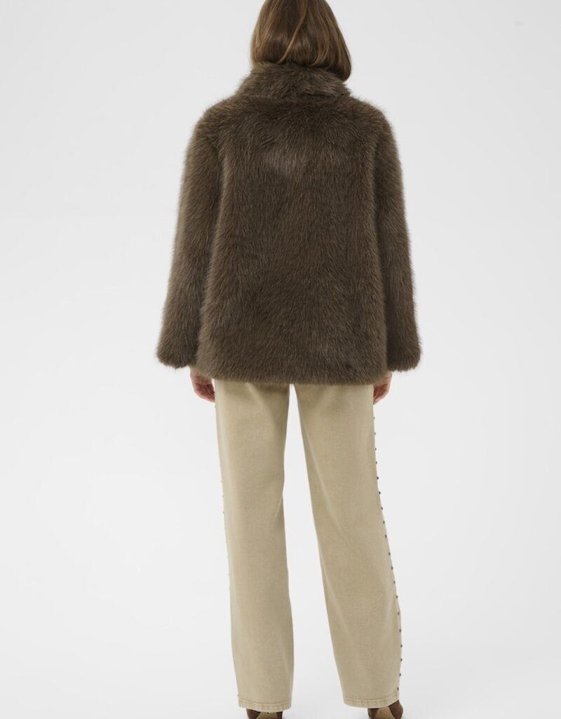 Cream Drama Faux Fur Jacket