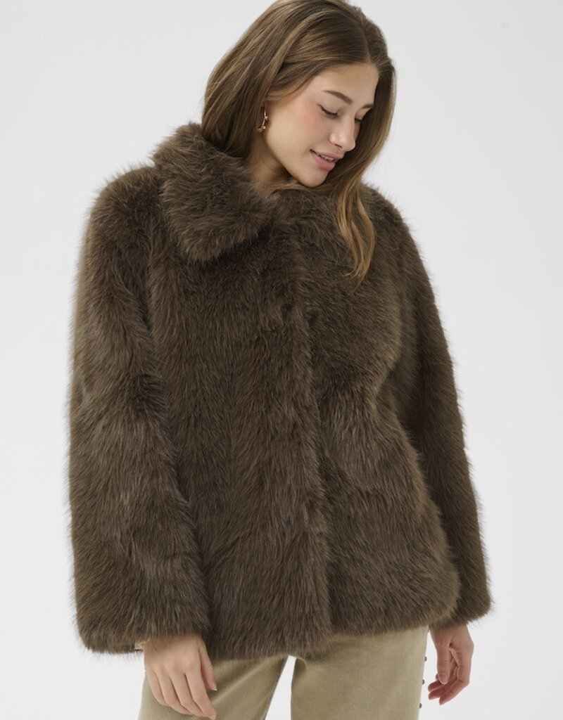 Cream Drama Faux Fur Jacket