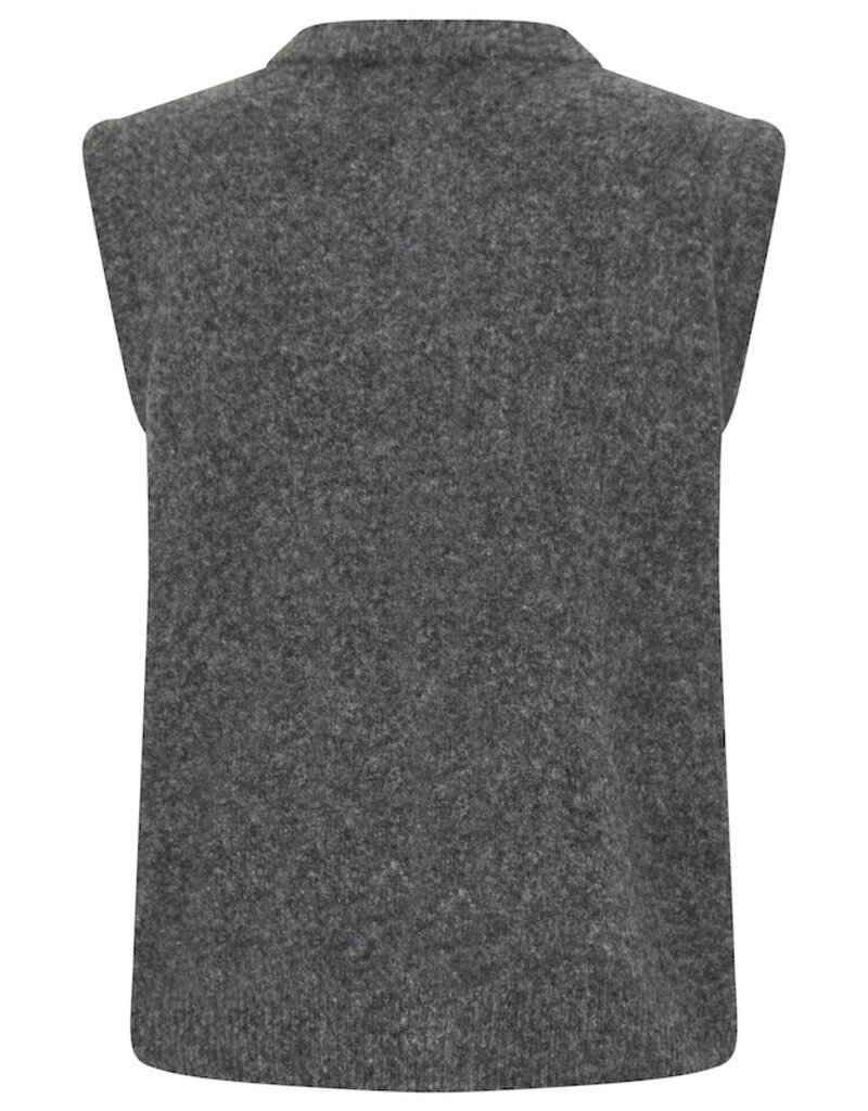 B.Young Omea Knit Vest with Floral Buttons in Dark Grey